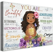 African American Girl Wall Art Fashion Black Girl Portrait Canvas Picture You Are Beautiful Bible Poster for Girl''s Bedroom Home School Nursery Decor Inspirational Gift 12"x16"