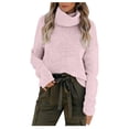 thumbnail image 3 of Women's Casual Sweater Turtleneck Long Sleeve Solid Loose Knit Sweater, 3 of 5