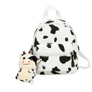 HGYCPP Mini Canvas Daypack with Plush Pendant Cow Print Backpack for Women Lady Girls Outdoor Travel Shopping