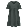 thumbnail image 5 of Moxiu Sundresses for Women 2025 Short Sleeve Elegant Mini Dress Plus Size Pleated Summer Casual Dresses Flowy V Neck Beach Dress Dark Gray,XXXXL, 5 of 6