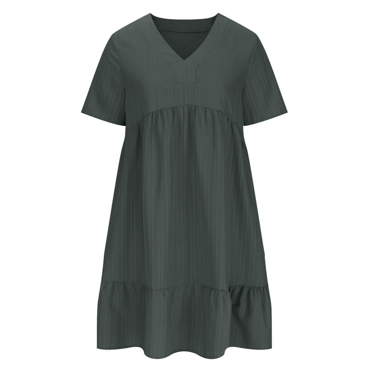 casual cotton a line dress Classic 100% Cotton A-Line Dress with 3/4 Sleeves Heather Grey / Medium main image 1