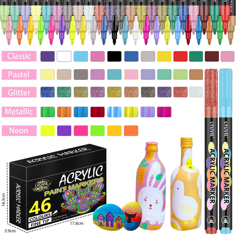 PINTAR Acrylic Paint Pastel Markers Set of 16 0.7MM Ultra-fine Tip