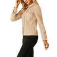 thumbnail image 5 of INSPIRE CHIC Women's Turn-Down Collar Flap Pockets Snap Button Faux Suede Jacket XS Apricot Pink, 5 of 9