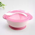 thumbnail image 2 of Baby Suction Bowl Non-slip Defence Fall Baby Bowl Fork Spoon Feeding Tableware for Infant Training Bowl Set (Pink), 2 of 8