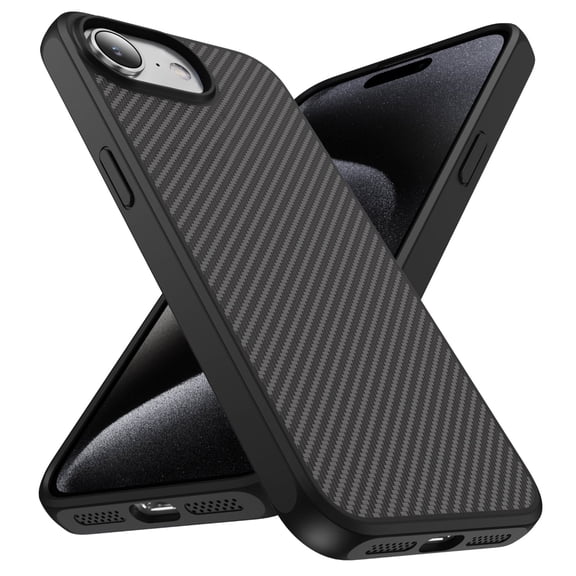 Allytechgroup Slim Carbon Fiber Texture Phone Case for Apple iPhone 17e / 16e, Shockproof Soft TPU Bumper, Raised Edge Camera & Screen Protection Anti-Slip Cover, Black