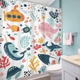 thumbnail image 4 of Kids Shower Curtain Ocean Cute Cartoon Whale Funny Kid Bathroom Set Underwater Coastal Submarine Fish Animal Nursery Baby Boys Girls Children 72Wx72H Bath Curtain Fabric Polyester 12 Pack Hooks, 4 of 16