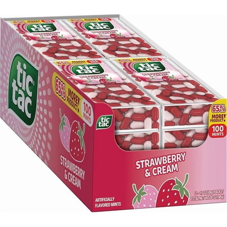 Tic Tac Strawberry Cream Mints – 12 Bottles × 100 Count Each – Sweet Fruity Breath Mints