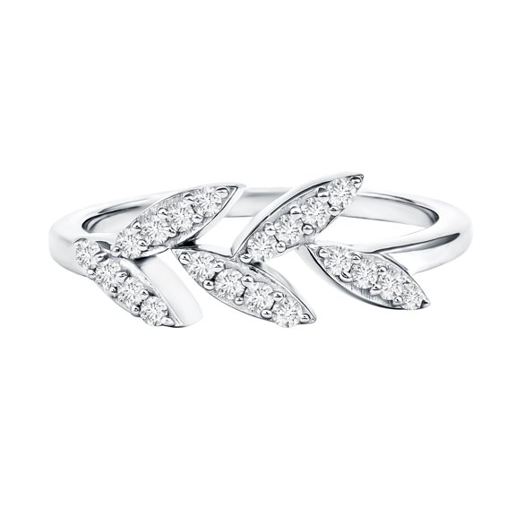 Rosec Jewels Nature Inspired Lab Grown Diamond Promise Ring for Women - EF-VS Quality - Leaf Ring - Ready to Gift, 925 Sterling Silver, US 4.00