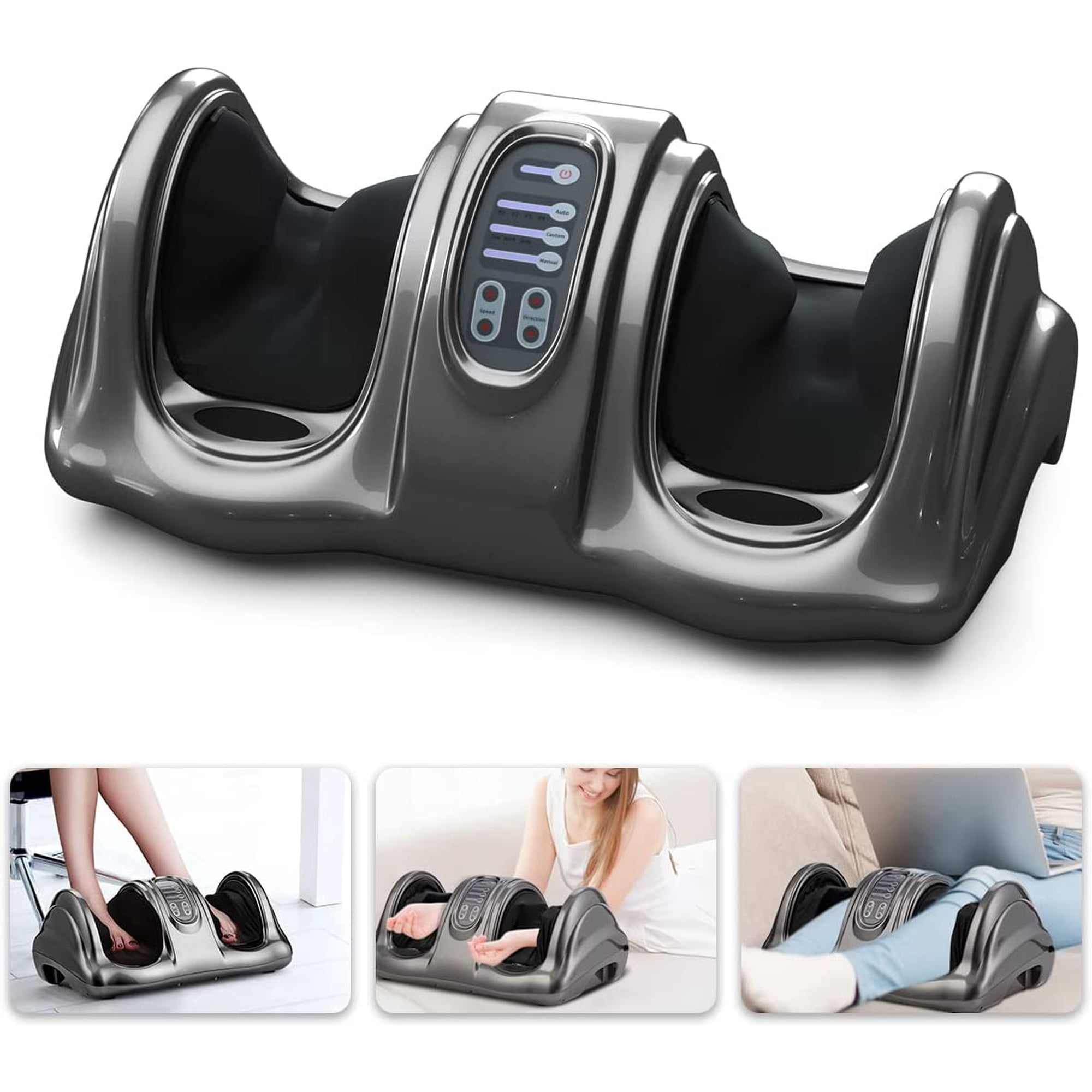 Shiatsu Foot Massager with Remote, 4 Modes Deep Kneading Rolling, Leg Ankle & Calf and Feet Massage for Neuropathy, Pain Relief, Plantar Fasciitis, Blood Circulation, Gray