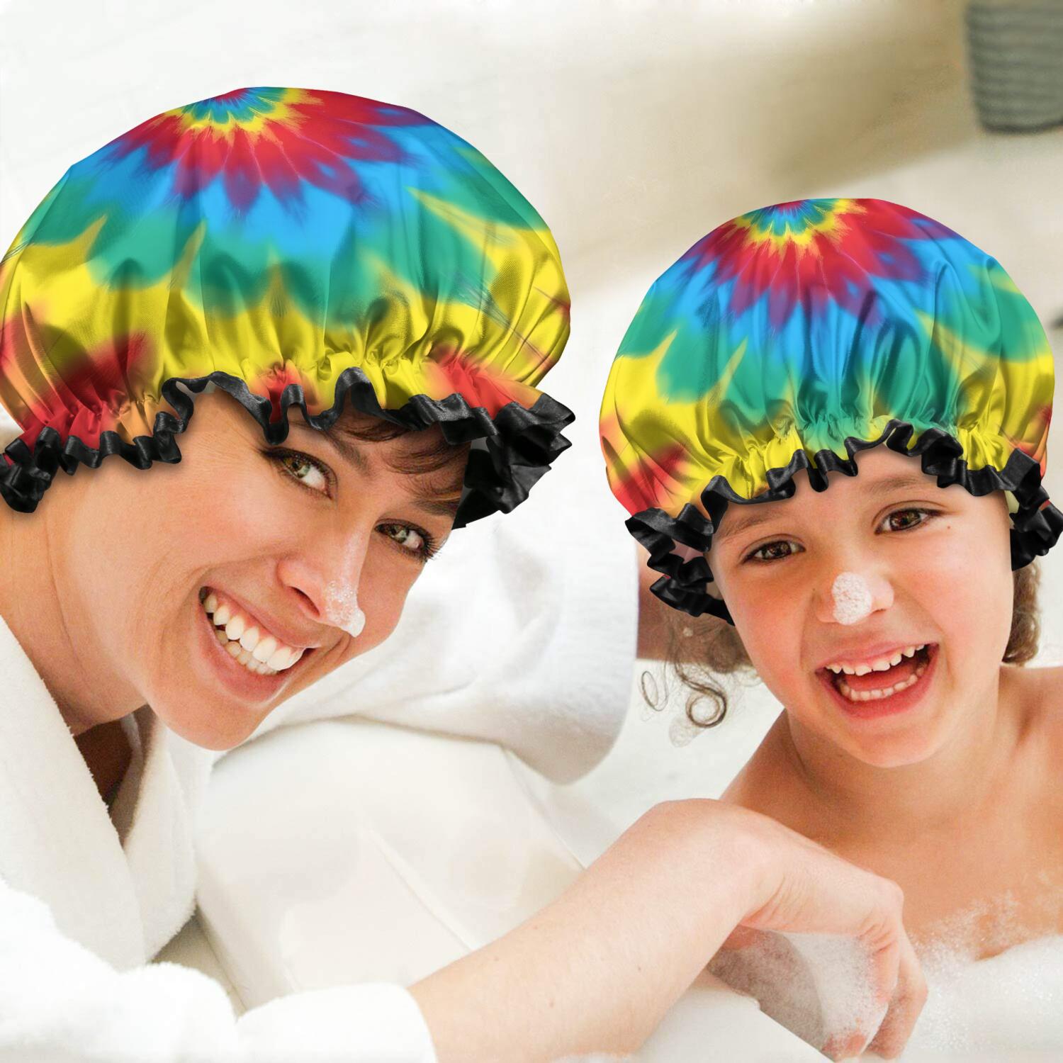 Shower Caps,Colorful Tie Dye Mandala Pattern Waterproof Shower Cap for Women 4 Pieces,Double Reusable Hair Cover for Shower PEVA Elastic Stretch Hem