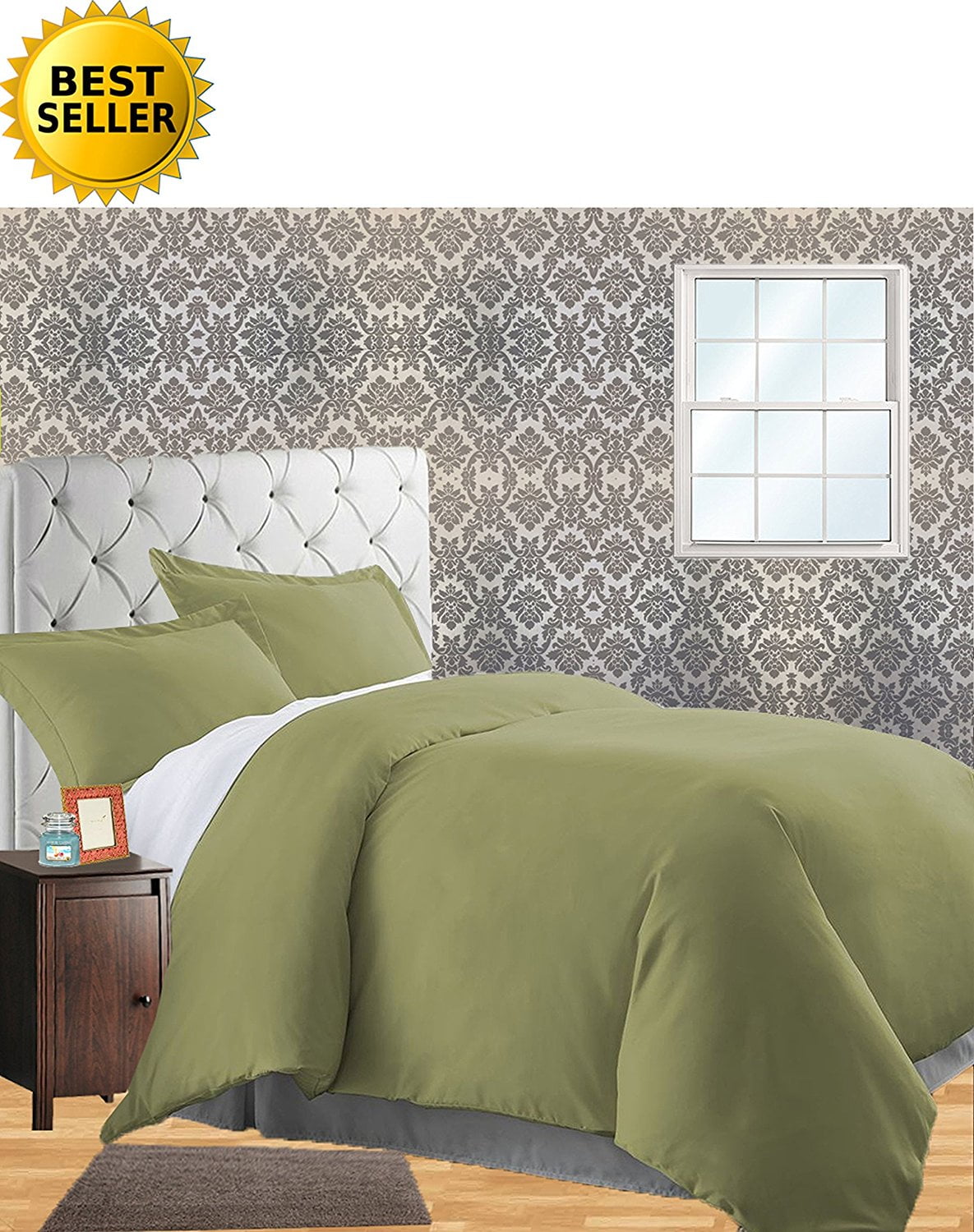 Celine Linen Wrinkle & Fade Resistant 3-Piece Duvet Cover Set - Protects and Covers your Comforter / Duvet Insert, 1500 Series LUXURIOUS 100% HypoAllergenic - Silky Soft, King/Cali King, Sage-Green