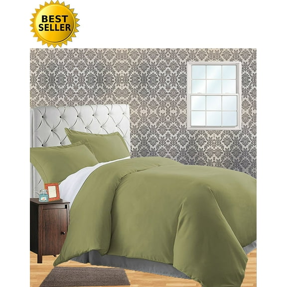 Elegant Comfort 1500 Thread Count Sage Green Cotton Microfiber Duvet Cover Set, King (3 Count)