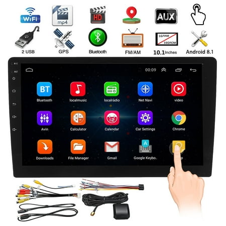 10.1 Inch Android 8.1 GPS Nav Navigation 2Din Double Din Wifi bluetooth Car Stereo HD Touch Control 1080P 4 Quad Core FM Radio Video Dual USB Car MP5 (Best Double Din Sat Nav)