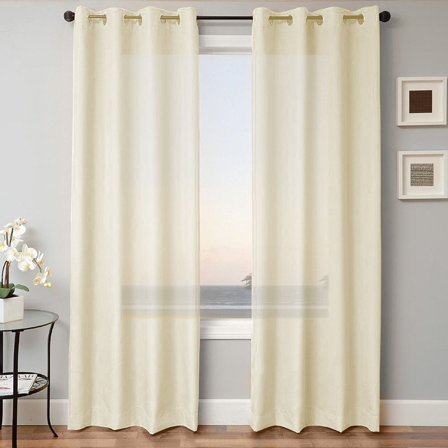 2 Pack Faux Silk Grommet Top Fully Stitched Window Curtains in 63" or 84" Length 