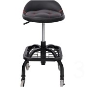 Rolling Padded Shop Stool with Wheels, Adjustable Height Garage Seat for Workshop, Home Office, and Craft Room, Durable Steel Frame