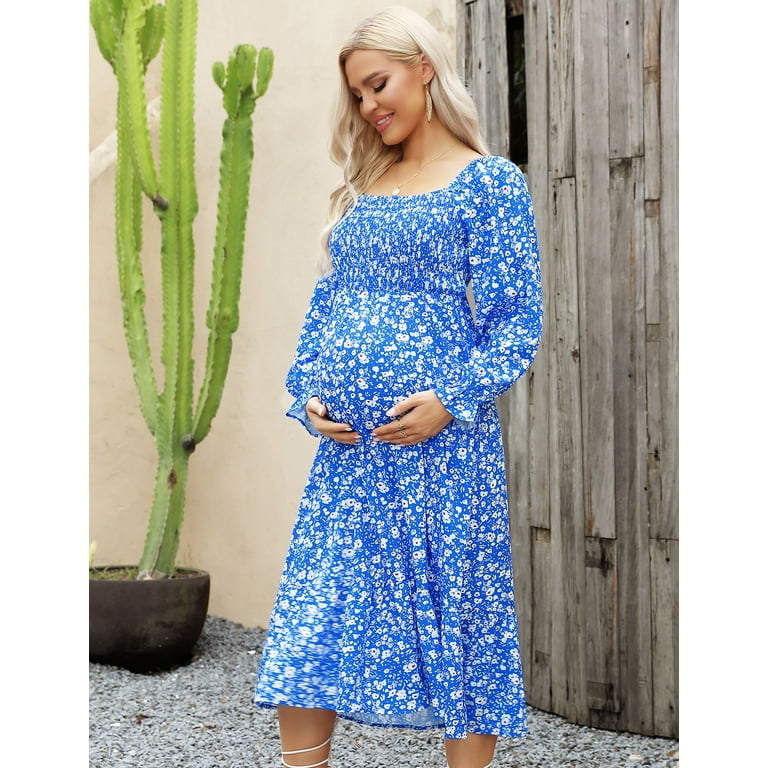 Baby blue polka dot maternity cheap dress