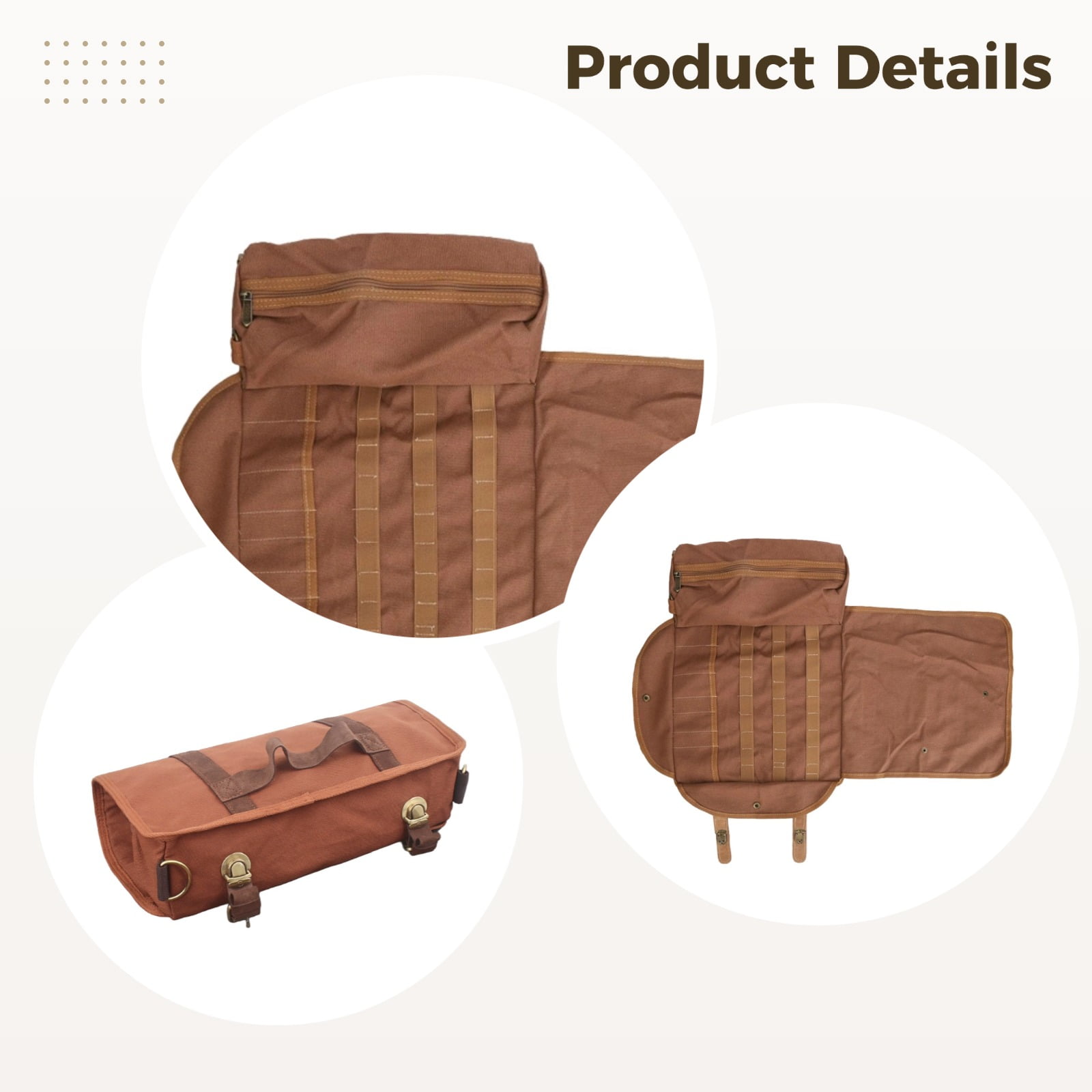 Portable Tool Bag, Vintage Canvas Cocktail Kit Organizer with Multi-Pockets & Shoulder Strap, Compact Roll-Up Bar Accessories Case