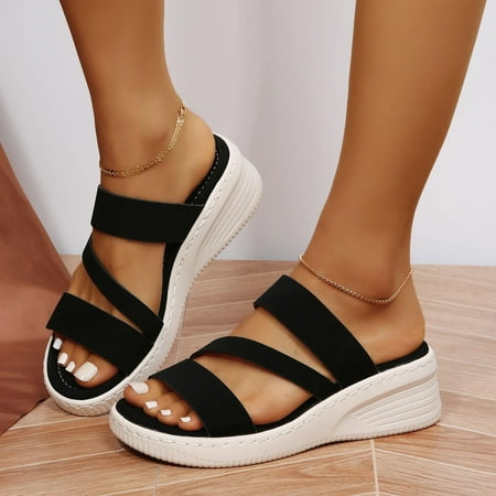 

Summer Women Thick Bottom Slope Heel Shoes Beach Sandals Roman Casual Slippers