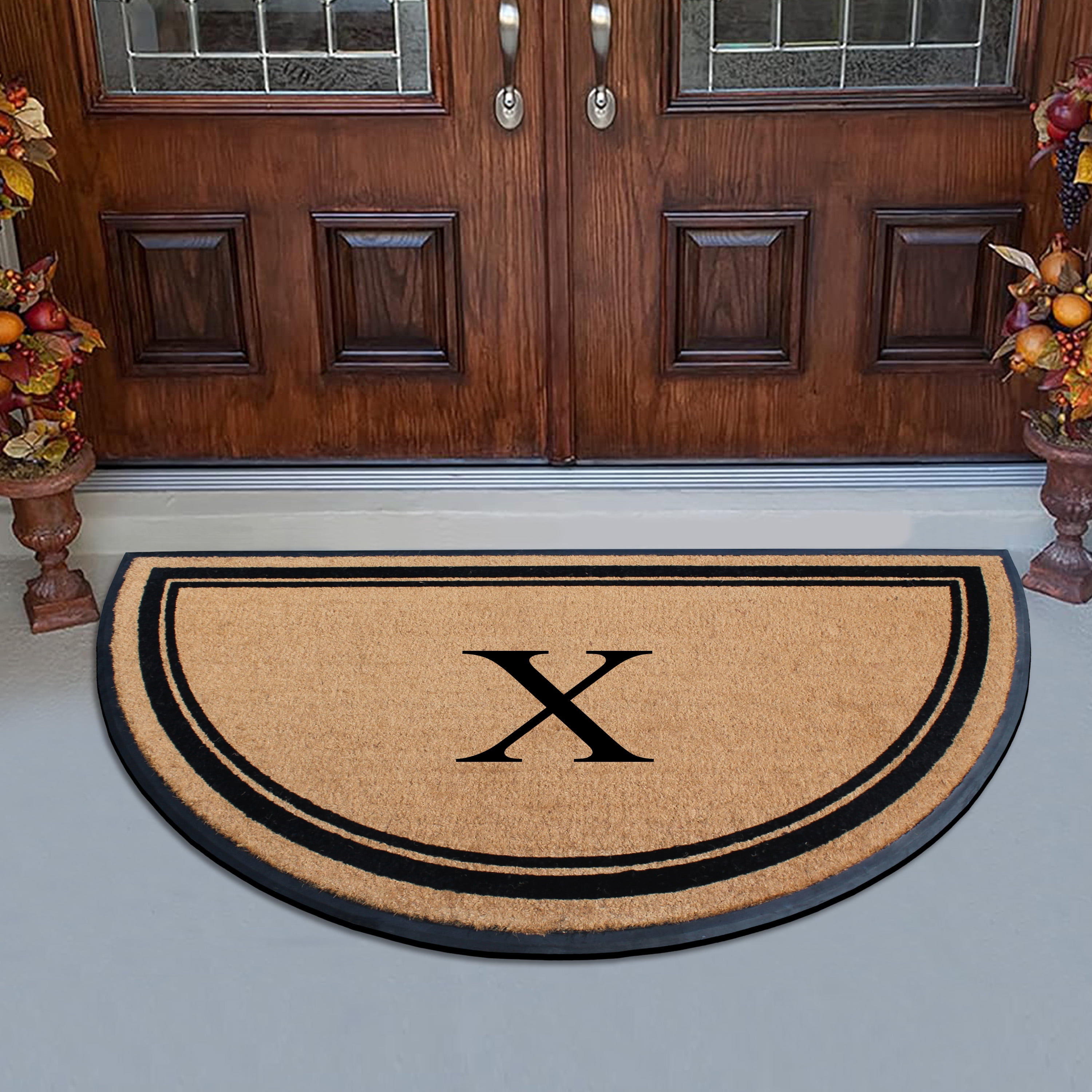 A1HC 36"x72" Natural Coir & Rubber Semicircular Monogrammed Door Mat, Thick, Durable, Heavy-Duty Welcome Mat for Front Door, Black Border