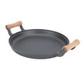 thumbnail image 4 of BBQ Grill Pan with Dual Wooden Handles Round Cast Iron Steak Frying Meat Roasting Skillets for Barbecue Gatherings 33cm/12.99in, 4 of 5