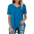 thumbnail image 2 of iHengLiXing Plus Size Spring Tops for Women 2025 Dressy Casual Fashionable Women's Summer Solid Neck T-shirt Short Sleeved Casual Blue S, 2 of 5