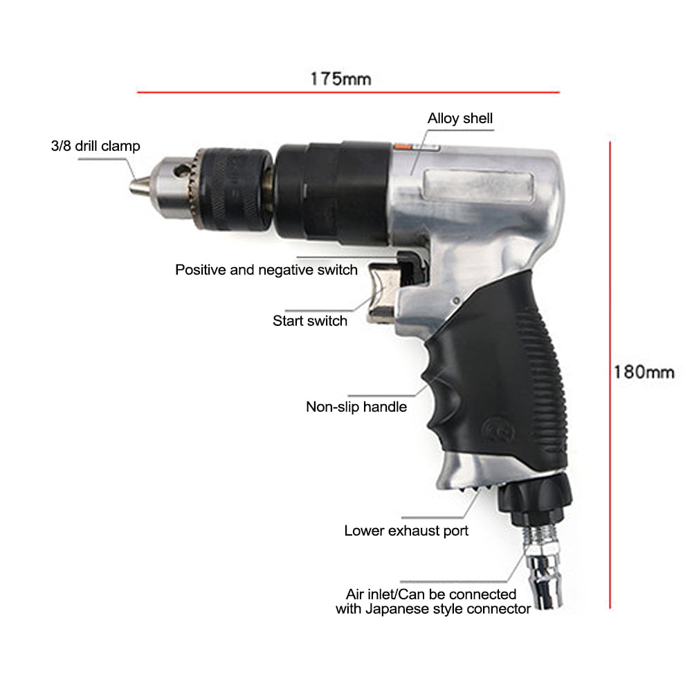 3/8 " Drive Air Powered Reversible Drill with Keyless Chuck 10mm
