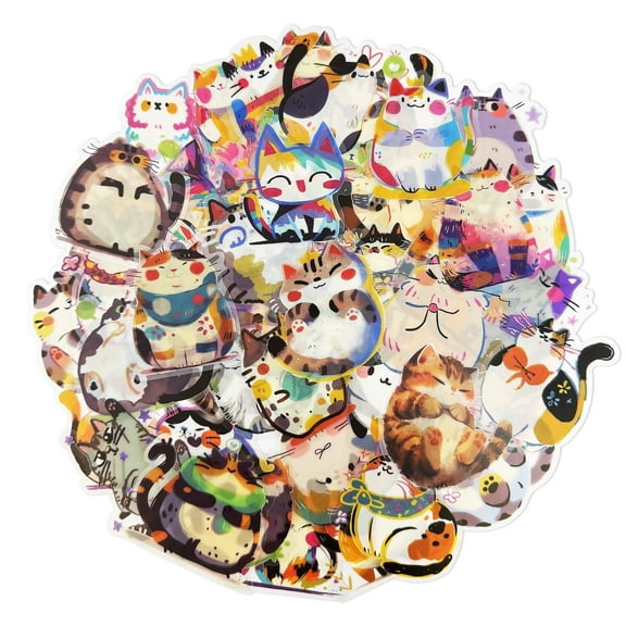 Wrapables Waterproof Transparent PET Stickers for Water Bottles, Laptop, Phones, Skateboards, Decals for Teens, 100pcs, Curious Cats