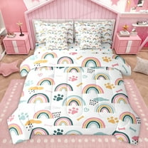 jejeloiu Rainbow Stripes Lines 7-Piece Bedding Comforter Set,Puppy Dogs Paws King Bedding Sets,Watercolor Graffiti Heart Print Bed Sheets For Kids,Ultra Soft Home Decor Reversible