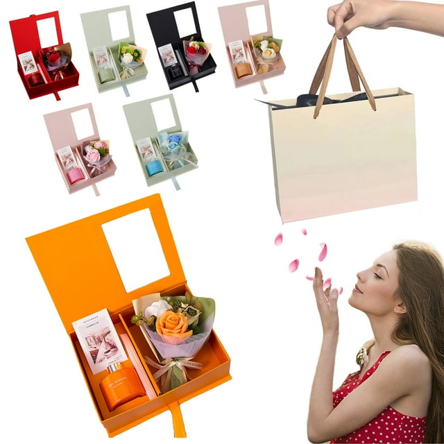Fiudx Set de Regalo de Rosas de Aromaterapia, Cesta de Spa Relajante de Lujo, Ramo de Rosas, Botella de Aromaterapia, Elegante Caja de Regalo, Regalo Perfecto para Cumpleaños, Navidad y El Día de La