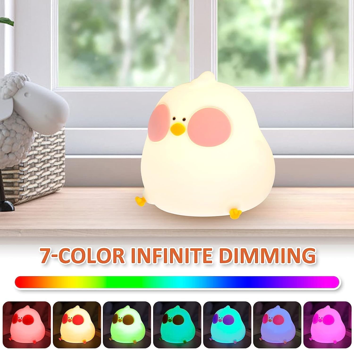 Baby Nightlight, Children's Nightlight, 7 Colors Kawaii Chicks, Rechargeable LED, Nightlight Girls Boys, Kawaii Bedroom Decor, Silicone Touch Child Bedside Lamp, Baby Gift Newborn