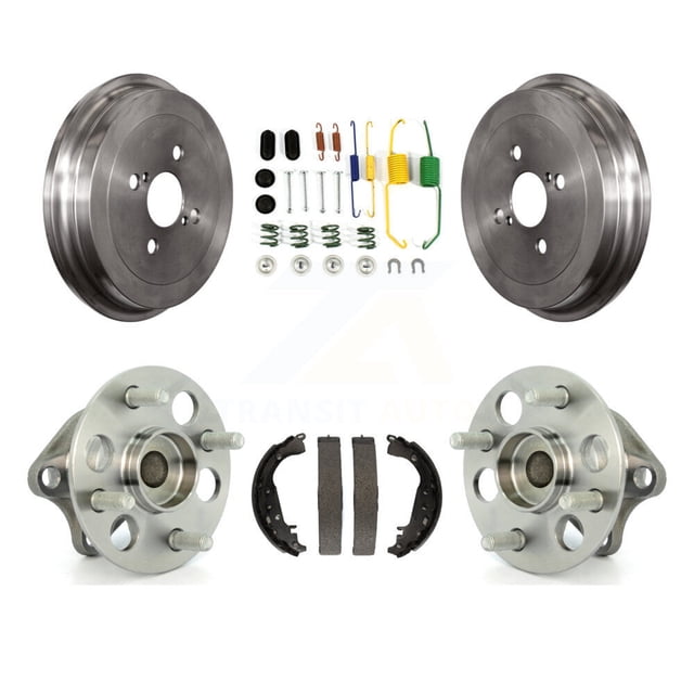 Transit Auto Rear Brake Drum Shoe Hardware and Wheel Hub Bearing Assembly Kit for Car 2006-2007 Toyota Yaris Non-ABS - Left Right Side (Driver Passenger) K7D-100176