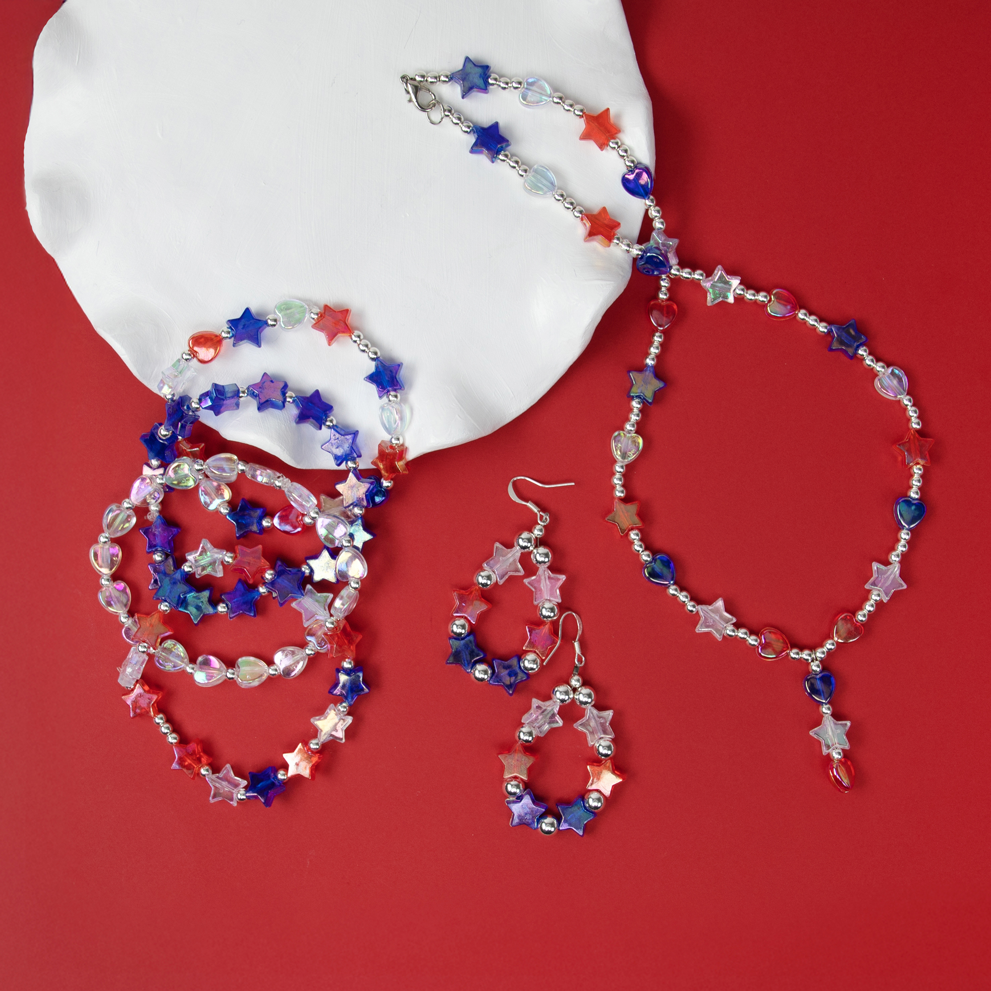 Cousin DIY Bead Mix for Jewelry Making, Patriotic Red White & Blue Stars and Heart Beads, 2000 Pieces