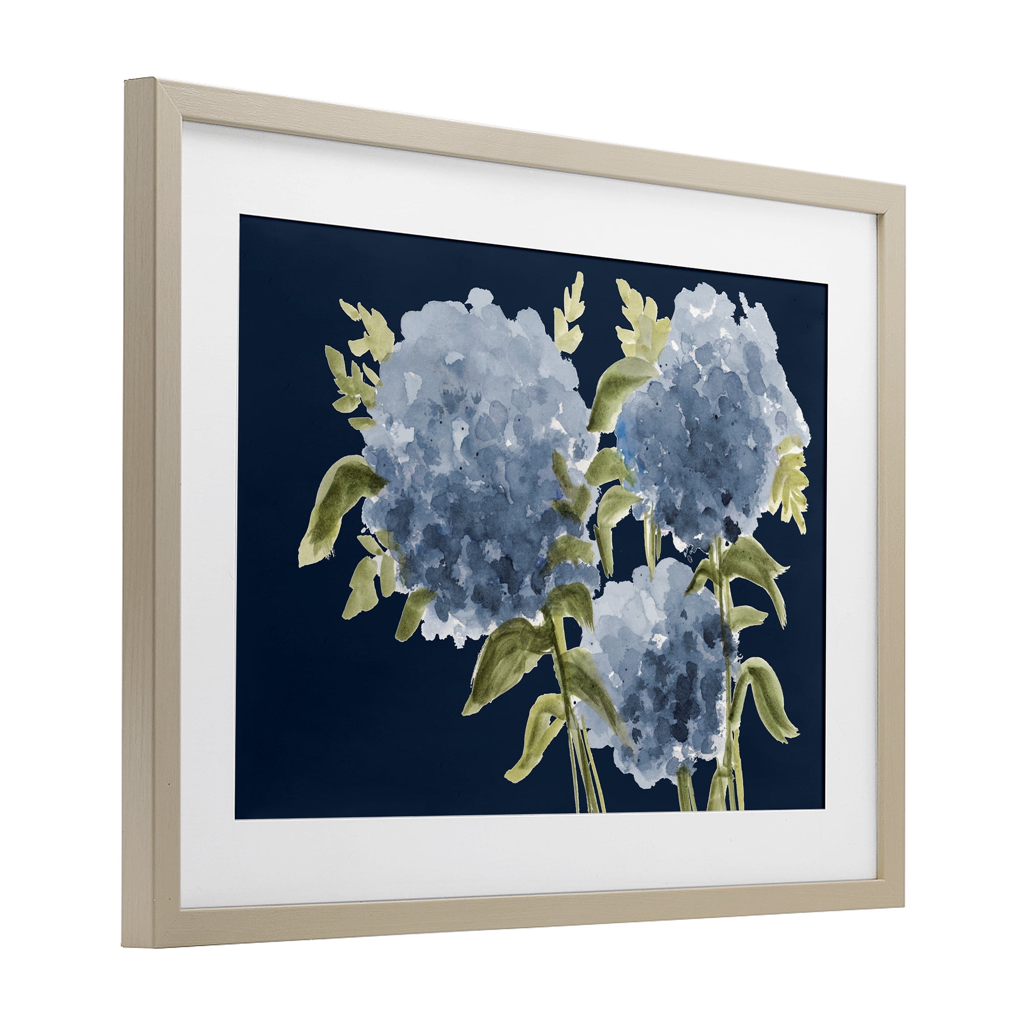 Stupell Industries Blue Hydrangeas on Indigo Birch Framed Print Under Glass, design by Janice Gaynor
