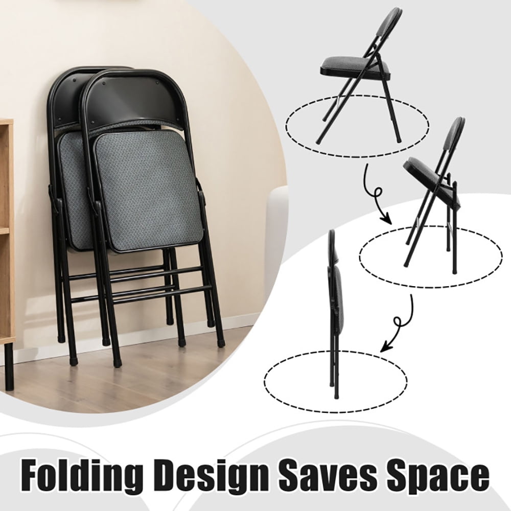 Finihen Folding Chairs Set of 2, Folding Dining Chairs, 2 PCS Folding Chair Set with Upholstered Seat and Fabric Covered Backrest, for Inside Outside Home Office, Black Finihen Folding Chairs Set of 2, Folding Dining Chairs, 2 PCS Folding Chair Set with Upholstered Seat and Fabric Covered Backrest, for Inside Outside Home Office, Black