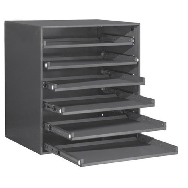Heavy Duty Bearing Slides Rack - Holds 6 Large Compartment Boxes, Gray