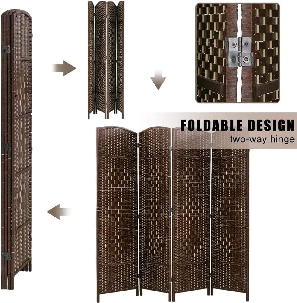 NiamVelo 71 inch Wood Room Divider 4 Panel Folding Privacy Screen Portable Partition Screen with Metal Hinges, Brown