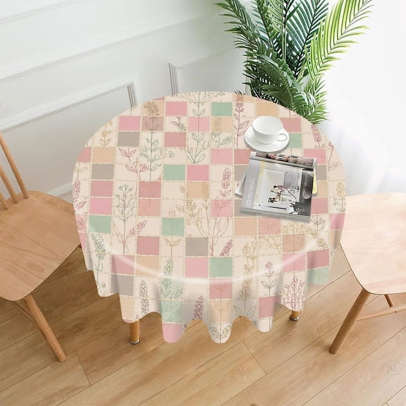 RKSupls 60 Inch Round Tablecloth, Patchwork Floral Grid Premium Polyester Straight Edge Wrinkle Resistant Washable Table Cover for Party Home Dining Decor