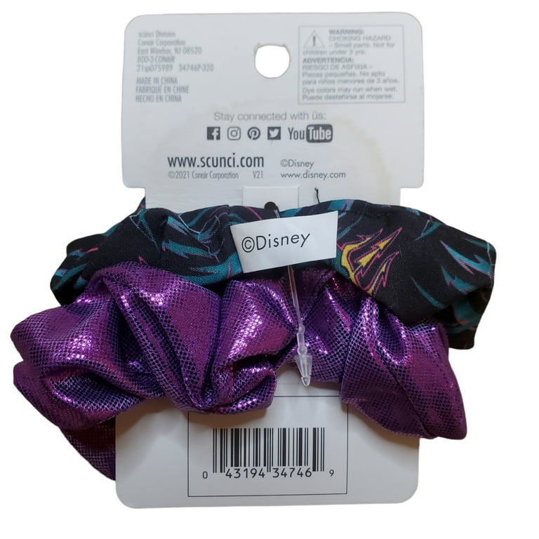 Scunci x Disney Villains 2-Piece Hair Scrunchies, Purple and Black Green Ursula