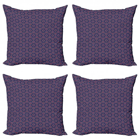 Ambesonne Vintage Throw Pillow Cover 4 Pack, Floral Design Stripes, 16", Multicolor