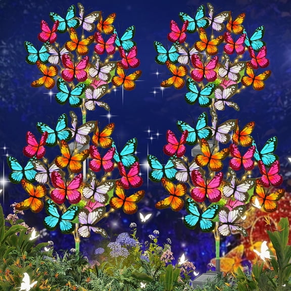 TopZoo Solar Garden Stake Lights, 4 PCS Decorative Solar Lights Outdoor with 43 LED 17 Butterfly Flower Garden Decor Waterproof, Outdoor Decor for Yard Patio Lawn Christmas