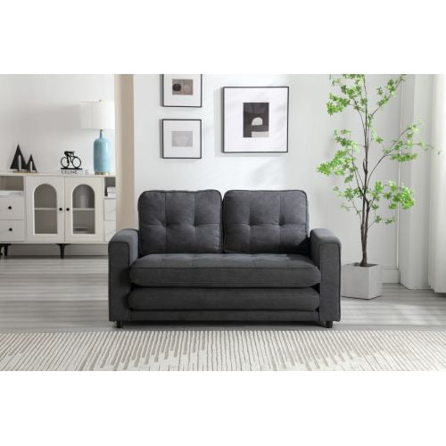 BSHTI 3 Fold Sofa,Convertible Futon Couch sleeper sofabed,Space saving loveseat,Pull Out Couch Bed for Living Room,Dark Gray Velvet linen fabric
