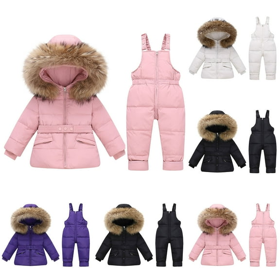 Aboser Snowsuit Sets for Kids Boys Girls 2 Piece Snow Suits Winter Hooded Puffer Jacket and Snow Pants Outfits Heavyweight Outdoor Ski Suit Overalls Snowsuit