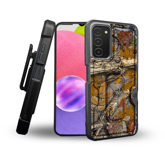 ANJ  Rugged Shockproof Holster Case Card Slot Kickstand   Tempered Glass Cover for Samsung Galaxy A03s - Hunter Camo
