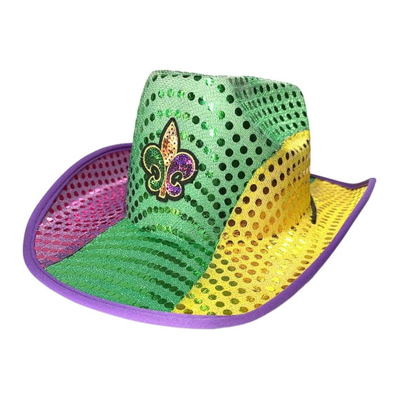 Yinanstore Sequin Cowboy Hat Mardi Gras Hat Cap Decorative Costume Accessory Western Cowgirl Hat for Nightclub Party Supplies Mardi Gras Sequin Pattern