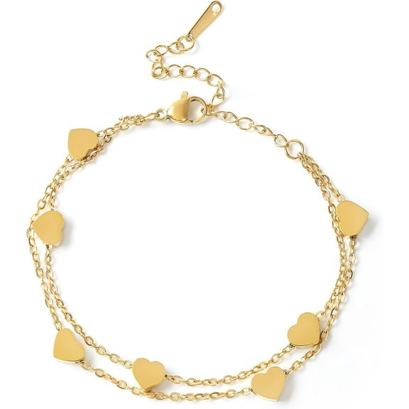 14K Gold Plated Heart Bracelet for Women， Love Friendship Adjustable Link Chain Bracelets Gifts Trendy for Women Teen Girls