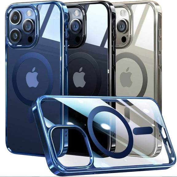 Dteck Official Color Match for iPhone 15 Pro Case, Compatible with MagSafe, Non-Yellowing Clear Plating Bumper Shockproof Strong Magnetic Cover for iPhone 15 Pro,Blue