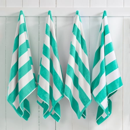 100% Cotton Cabana Striped Beach & Pool Towels (4 Pack - 30 x 60 Teal)