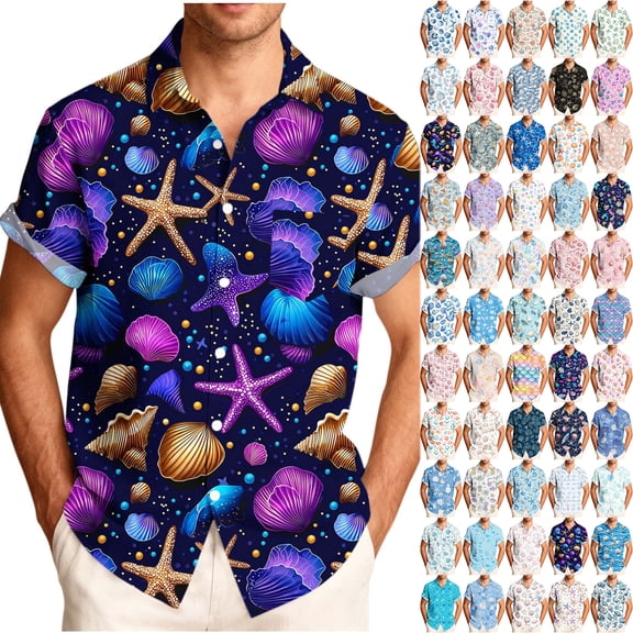 LODIENY Hawaiian Shirts for Men Short Sleeves Tropical Printed Casual Button Down Collared T-Shirts Trendy Holiday Summer Beach Floral Shirts Tops Pink#01 L