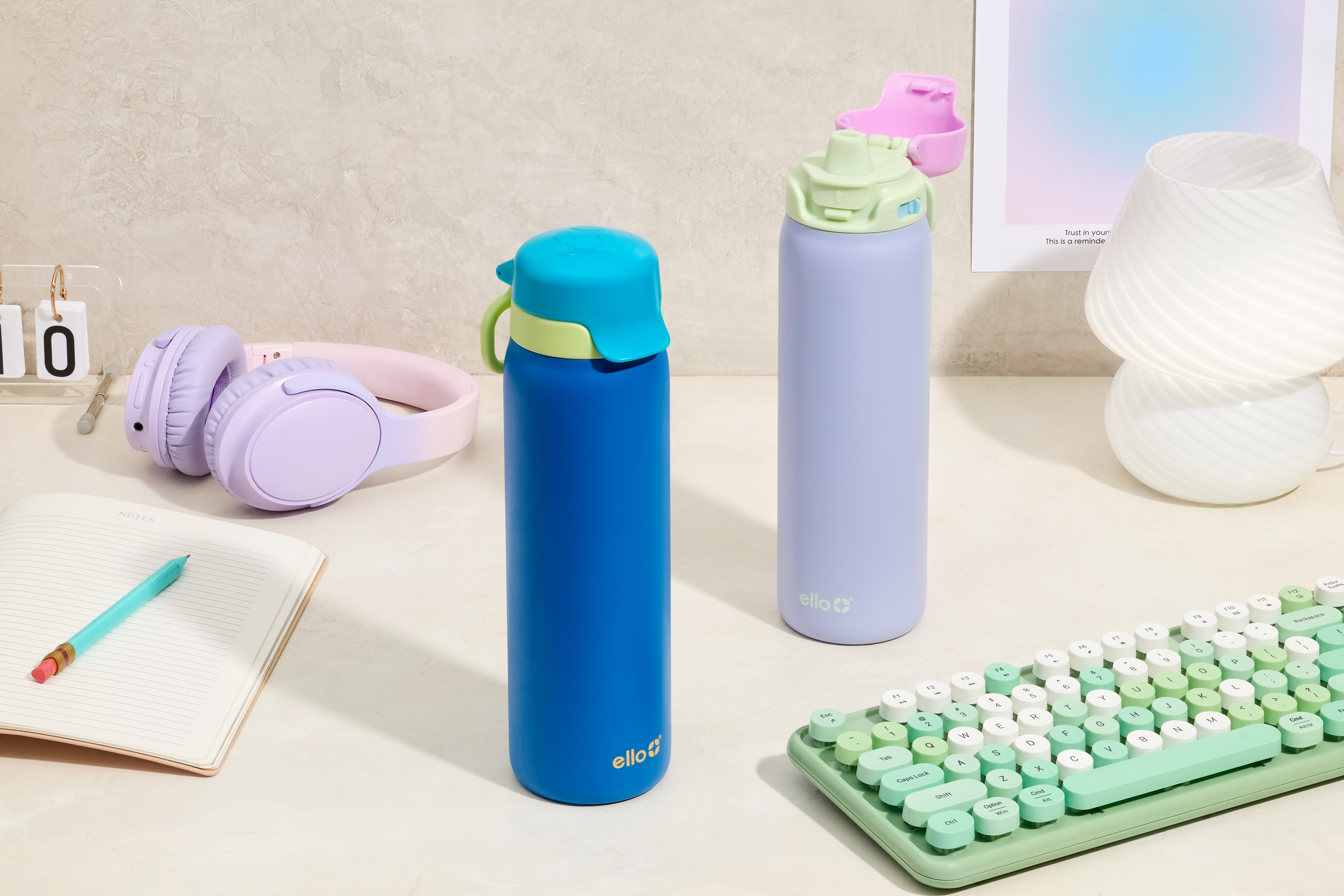 Ello Flip & Fill 22oz Stainless Steel Water Bottle with Quick Fill Tecnology, Sip & Chug, Leak-Proof, Purple