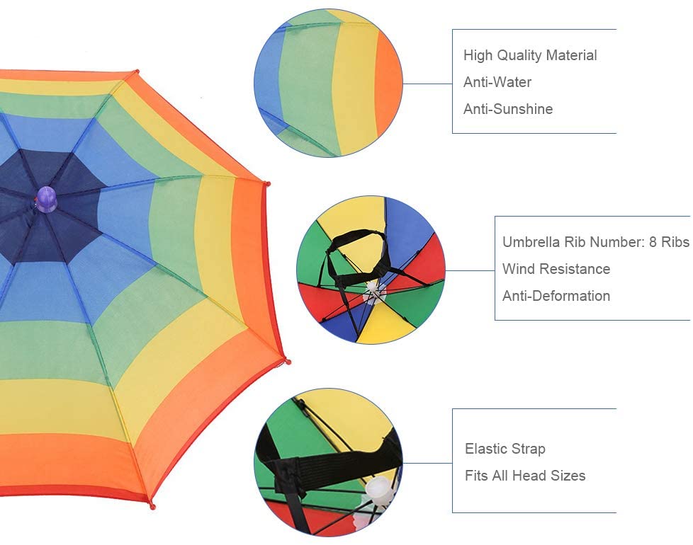 Chapeau Parapluie Pliable 52 Cm - Protection Solaire Et Anti-pluie Pour Adultes Et Enfants - Pour Randonnée, Plage, Jardinage - 10